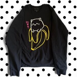 Crunchyroll Bananya Unisex Black Cat kitten in banana crew neck sweater Size M